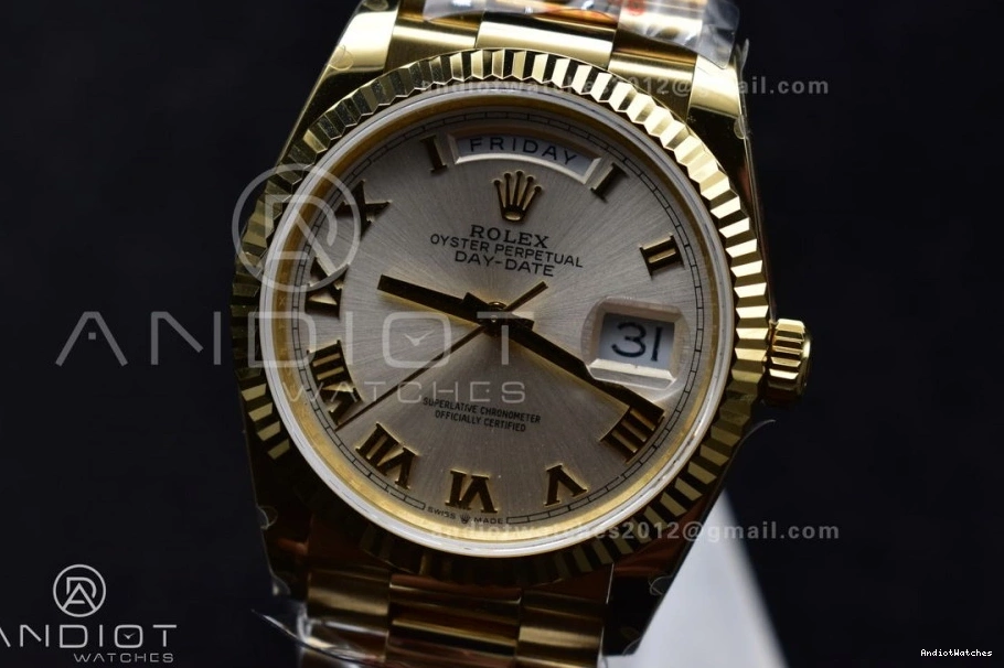 Steel President 904L Durable V5 (Gain QF Edition vr3255 Weight) DayDate 699 on 36 Roman Bracelet Best Silver Dial with YG Markers 0207